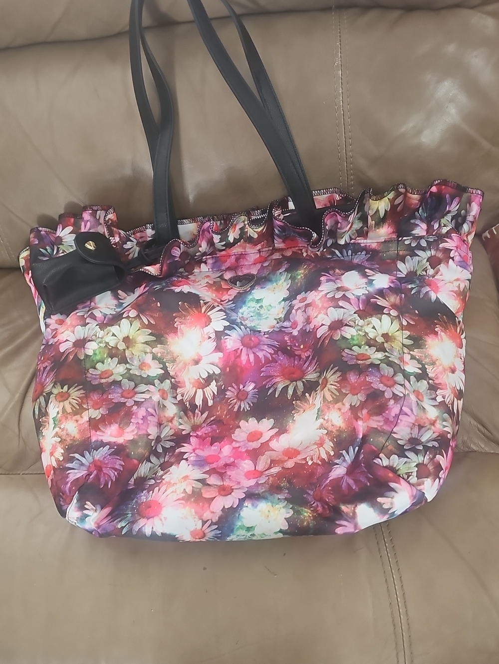 Betsey Johnson Multicolor Floral Tote with Black Handles